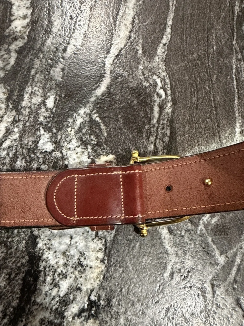 Orvis Brown English Bridle Leather Belt with Brass Spur Buckle